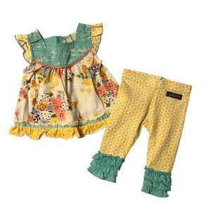 Matilda Jane Upsy Daisy Girls Floral Swan Ruffle Tunic Leggings Set 3-6 Months